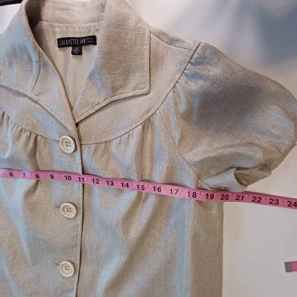 Lafayette 148 Linen Metallic Cap Sleeve Blazer Jacket Women's Sz 8 - Picture 6 of 8